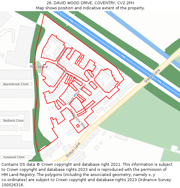 26, DAVID WOOD DRIVE, COVENTRY, CV2 2PH: Location map and indicative extent of plot