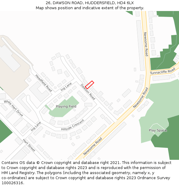 26, DAWSON ROAD, HUDDERSFIELD, HD4 6LX: Location map and indicative extent of plot
