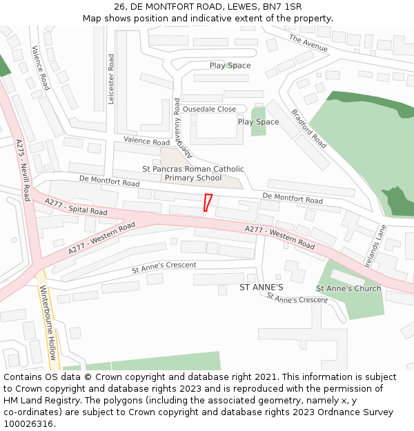 26, DE MONTFORT ROAD, LEWES, BN7 1SR: Location map and indicative extent of plot