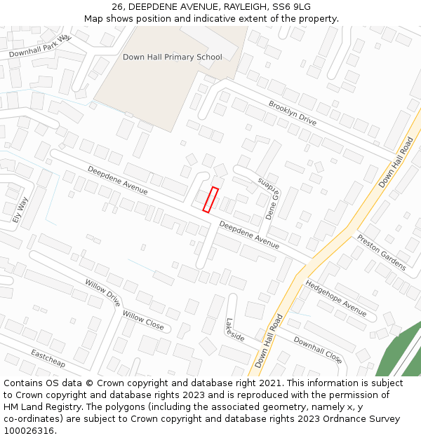 26, DEEPDENE AVENUE, RAYLEIGH, SS6 9LG: Location map and indicative extent of plot