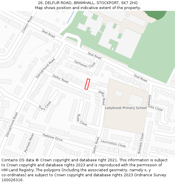 26, DELFUR ROAD, BRAMHALL, STOCKPORT, SK7 2HG: Location map and indicative extent of plot