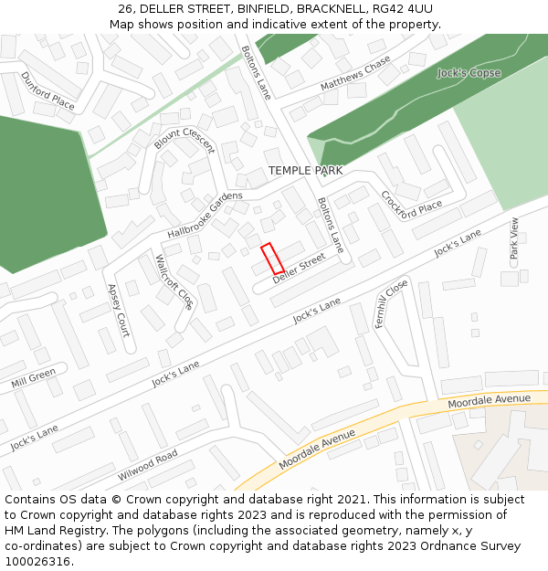 26, DELLER STREET, BINFIELD, BRACKNELL, RG42 4UU: Location map and indicative extent of plot