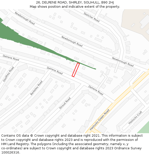 26, DELRENE ROAD, SHIRLEY, SOLIHULL, B90 2HJ: Location map and indicative extent of plot