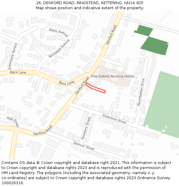 26, DENFORD ROAD, RINGSTEAD, KETTERING, NN14 4DF: Location map and indicative extent of plot