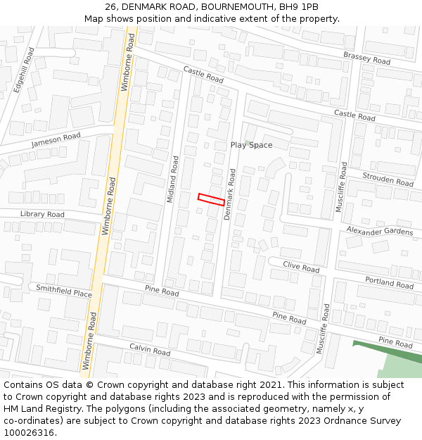 26, DENMARK ROAD, BOURNEMOUTH, BH9 1PB: Location map and indicative extent of plot