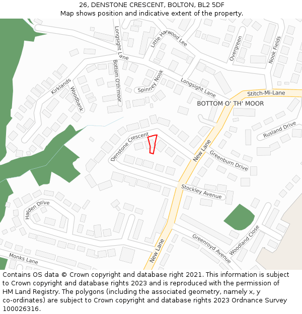 26, DENSTONE CRESCENT, BOLTON, BL2 5DF: Location map and indicative extent of plot