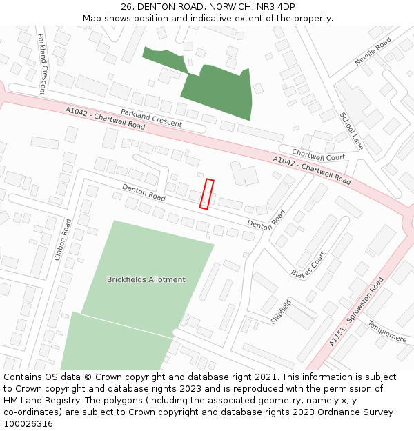 26, DENTON ROAD, NORWICH, NR3 4DP: Location map and indicative extent of plot