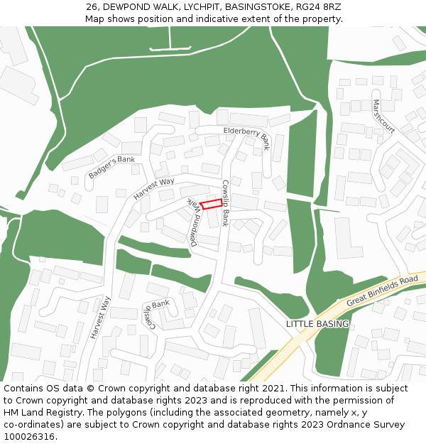 26, DEWPOND WALK, LYCHPIT, BASINGSTOKE, RG24 8RZ: Location map and indicative extent of plot