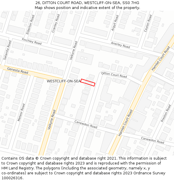 26, DITTON COURT ROAD, WESTCLIFF-ON-SEA, SS0 7HG: Location map and indicative extent of plot