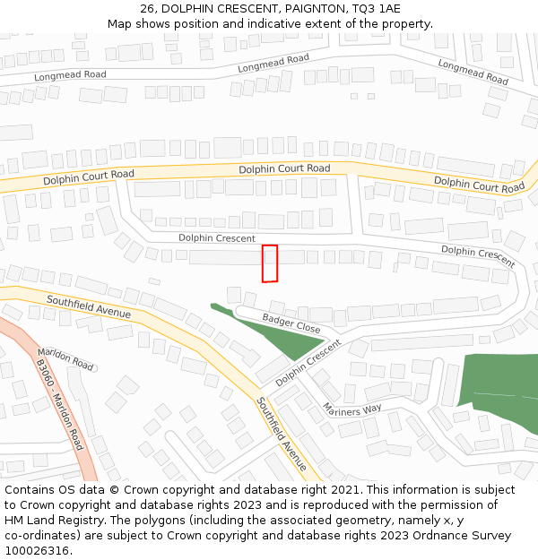 26, DOLPHIN CRESCENT, PAIGNTON, TQ3 1AE: Location map and indicative extent of plot
