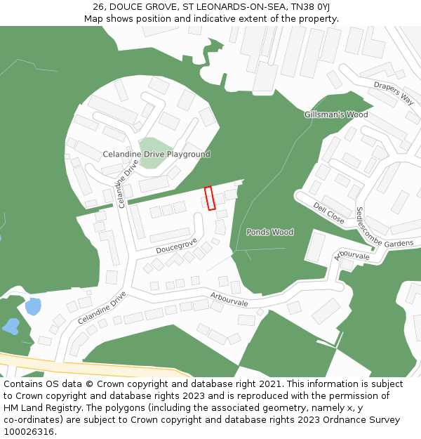 26, DOUCE GROVE, ST LEONARDS-ON-SEA, TN38 0YJ: Location map and indicative extent of plot