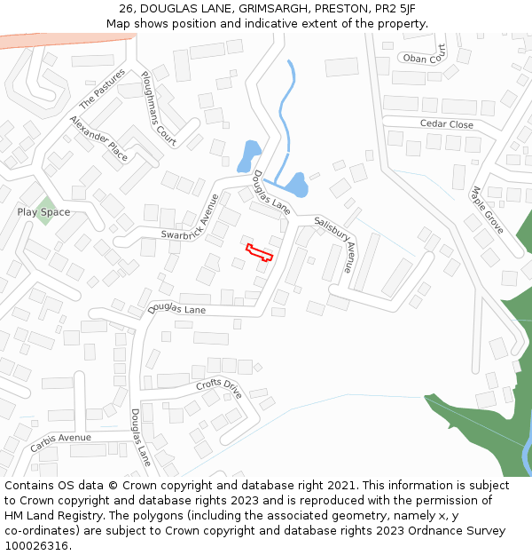 26, DOUGLAS LANE, GRIMSARGH, PRESTON, PR2 5JF: Location map and indicative extent of plot