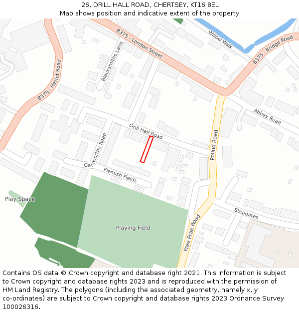 26, DRILL HALL ROAD, CHERTSEY, KT16 8EL: Location map and indicative extent of plot