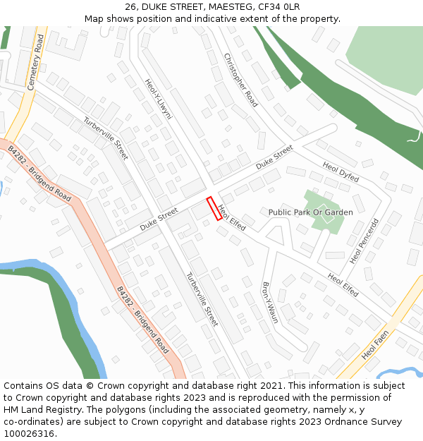 26, DUKE STREET, MAESTEG, CF34 0LR: Location map and indicative extent of plot