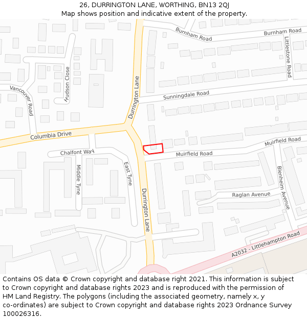 26, DURRINGTON LANE, WORTHING, BN13 2QJ: Location map and indicative extent of plot