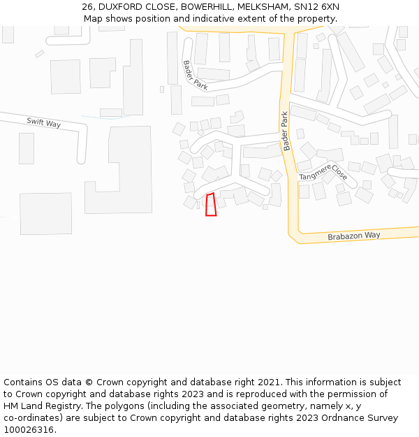 26, DUXFORD CLOSE, BOWERHILL, MELKSHAM, SN12 6XN: Location map and indicative extent of plot