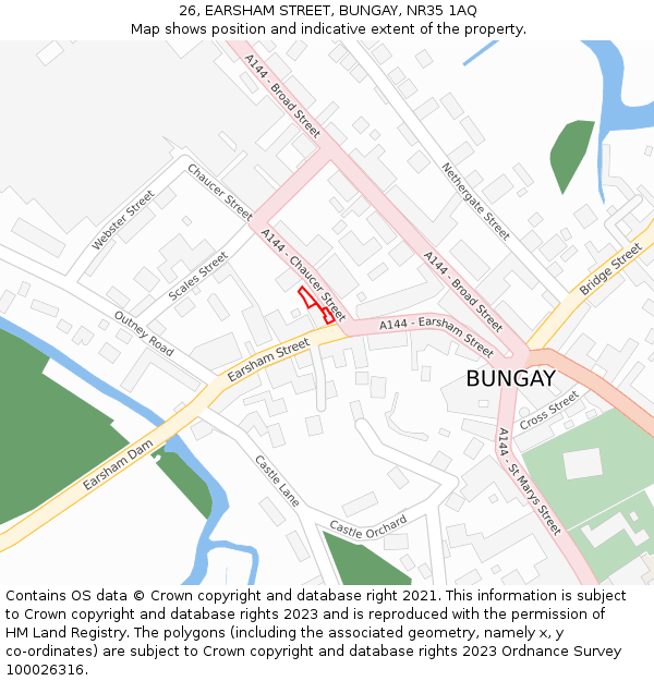 26, EARSHAM STREET, BUNGAY, NR35 1AQ: Location map and indicative extent of plot