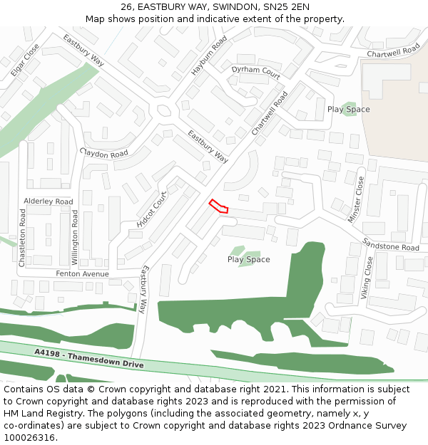 26, EASTBURY WAY, SWINDON, SN25 2EN: Location map and indicative extent of plot