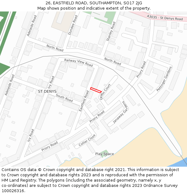 26, EASTFIELD ROAD, SOUTHAMPTON, SO17 2JG: Location map and indicative extent of plot