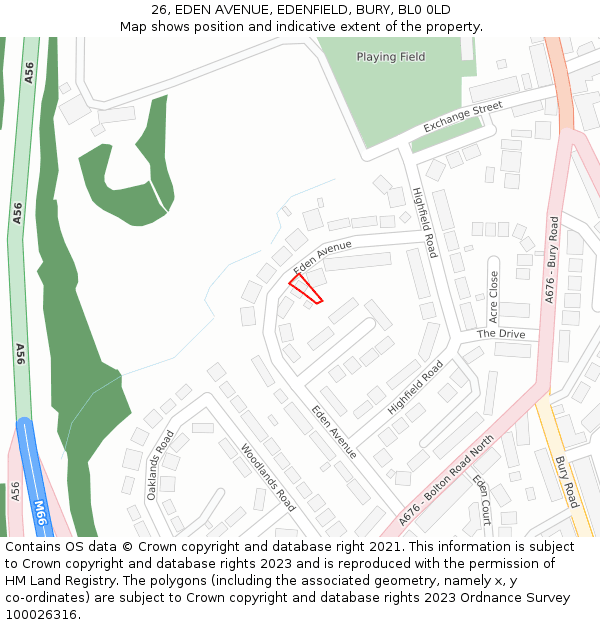 26, EDEN AVENUE, EDENFIELD, BURY, BL0 0LD: Location map and indicative extent of plot