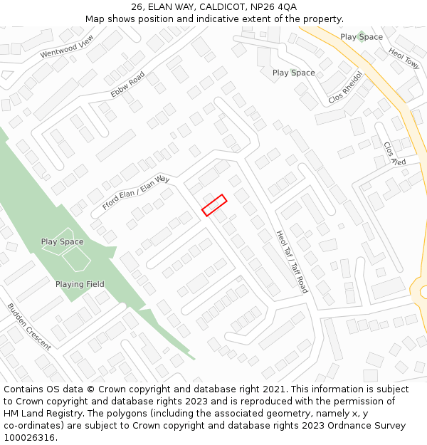 26, ELAN WAY, CALDICOT, NP26 4QA: Location map and indicative extent of plot