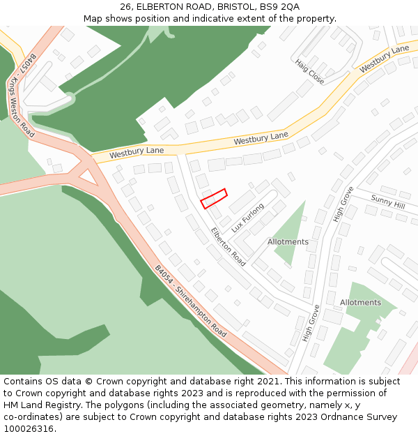 26, ELBERTON ROAD, BRISTOL, BS9 2QA: Location map and indicative extent of plot