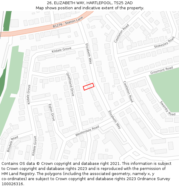 26, ELIZABETH WAY, HARTLEPOOL, TS25 2AD: Location map and indicative extent of plot