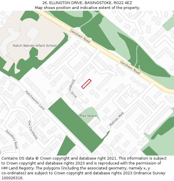 26, ELLINGTON DRIVE, BASINGSTOKE, RG22 4EZ: Location map and indicative extent of plot