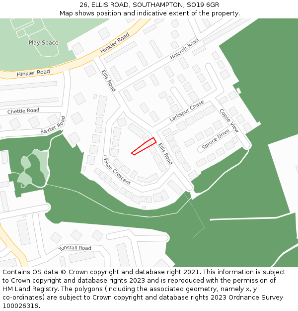 26, ELLIS ROAD, SOUTHAMPTON, SO19 6GR: Location map and indicative extent of plot