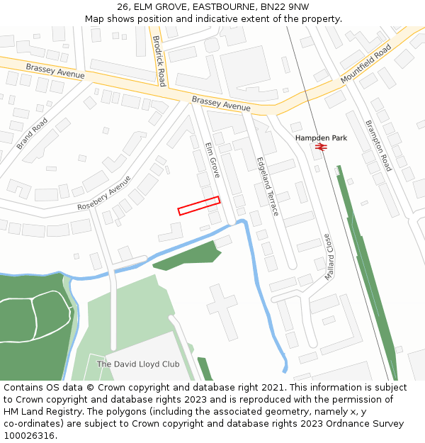 26, ELM GROVE, EASTBOURNE, BN22 9NW: Location map and indicative extent of plot