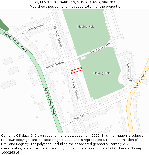26, ELMSLEIGH GARDENS, SUNDERLAND, SR6 7PR: Location map and indicative extent of plot