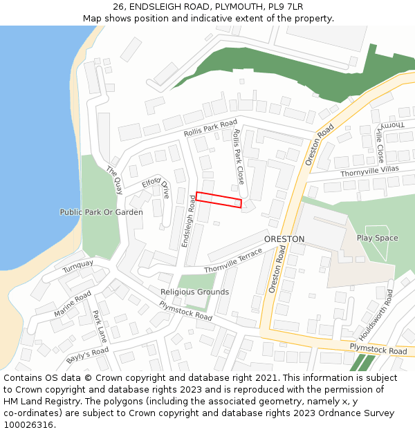 26, ENDSLEIGH ROAD, PLYMOUTH, PL9 7LR: Location map and indicative extent of plot