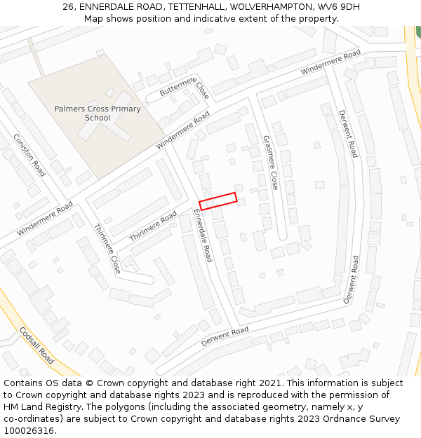 26, ENNERDALE ROAD, TETTENHALL, WOLVERHAMPTON, WV6 9DH: Location map and indicative extent of plot