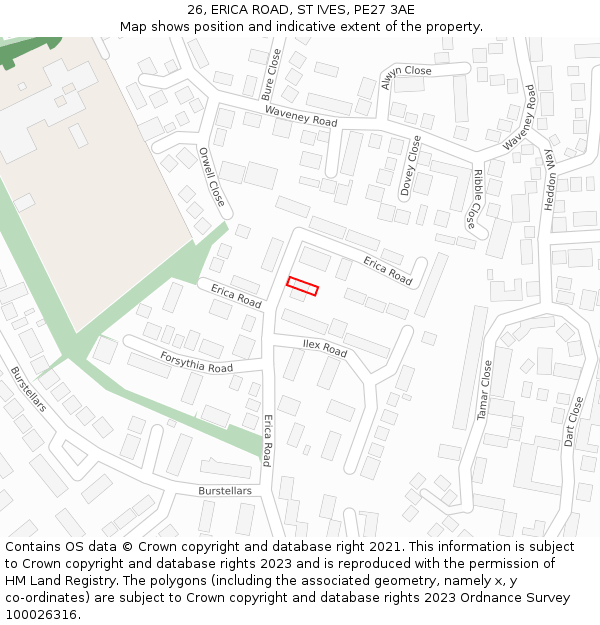 26, ERICA ROAD, ST IVES, PE27 3AE: Location map and indicative extent of plot