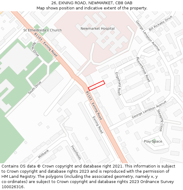 26, EXNING ROAD, NEWMARKET, CB8 0AB: Location map and indicative extent of plot