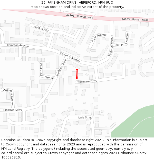 26, FAKENHAM DRIVE, HEREFORD, HR4 9UQ: Location map and indicative extent of plot