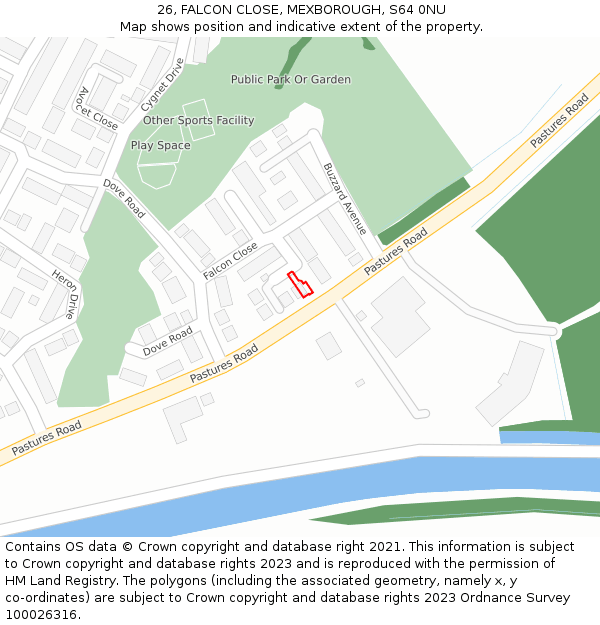 26, FALCON CLOSE, MEXBOROUGH, S64 0NU: Location map and indicative extent of plot