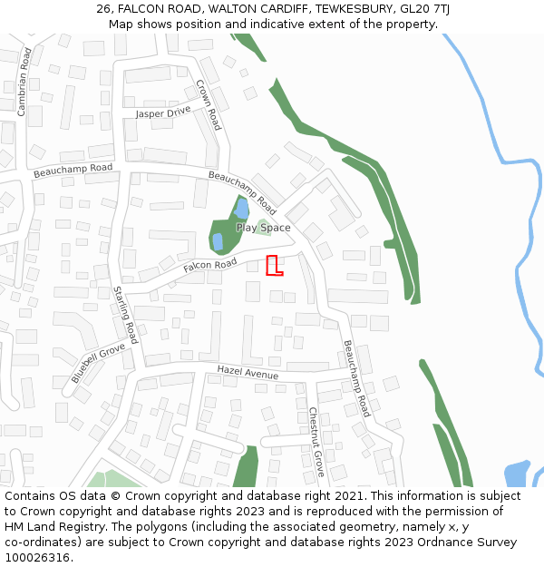 26, FALCON ROAD, WALTON CARDIFF, TEWKESBURY, GL20 7TJ: Location map and indicative extent of plot