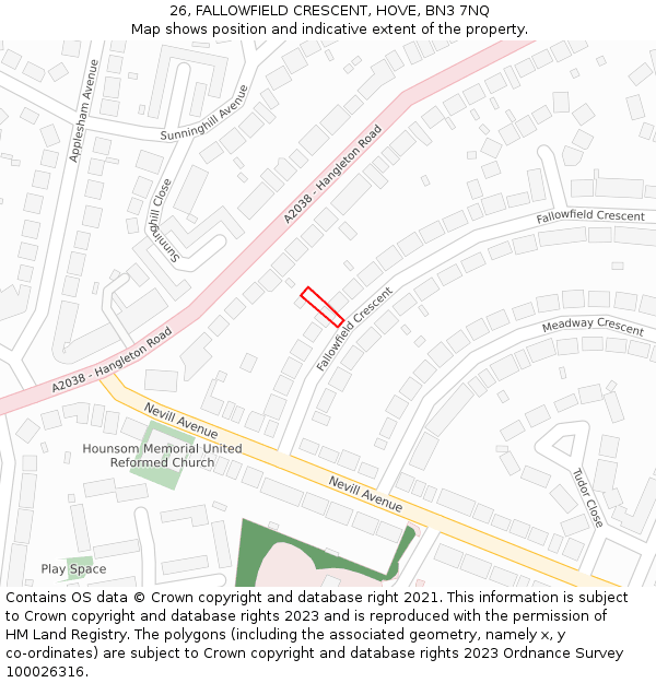 26, FALLOWFIELD CRESCENT, HOVE, BN3 7NQ: Location map and indicative extent of plot
