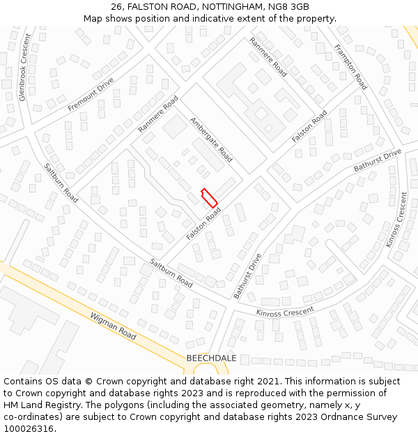 26, FALSTON ROAD, NOTTINGHAM, NG8 3GB: Location map and indicative extent of plot