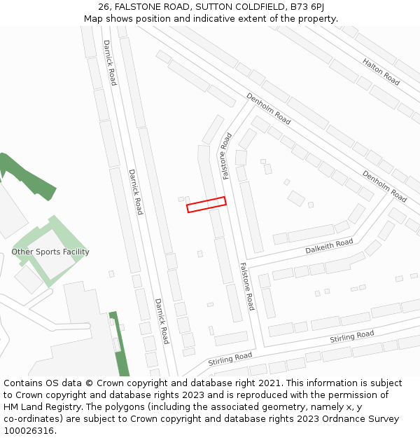 26, FALSTONE ROAD, SUTTON COLDFIELD, B73 6PJ: Location map and indicative extent of plot