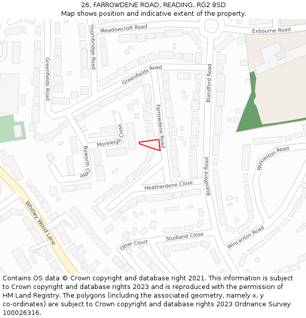26, FARROWDENE ROAD, READING, RG2 8SD: Location map and indicative extent of plot