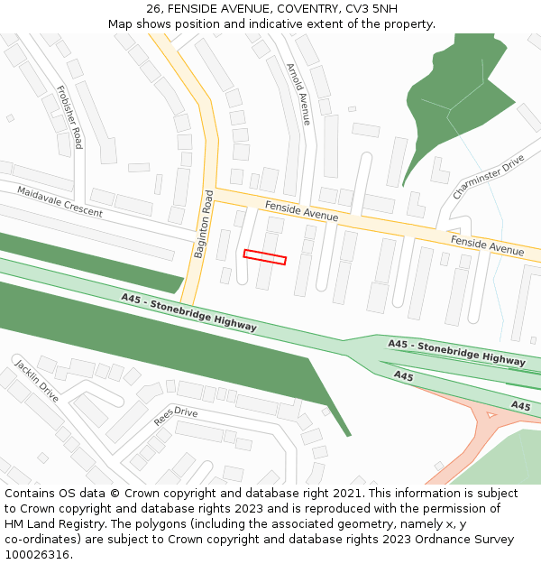26, FENSIDE AVENUE, COVENTRY, CV3 5NH: Location map and indicative extent of plot
