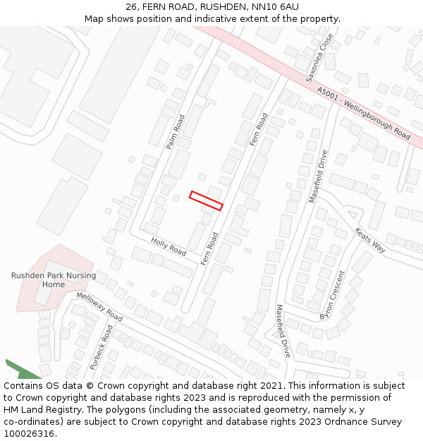 26, FERN ROAD, RUSHDEN, NN10 6AU: Location map and indicative extent of plot