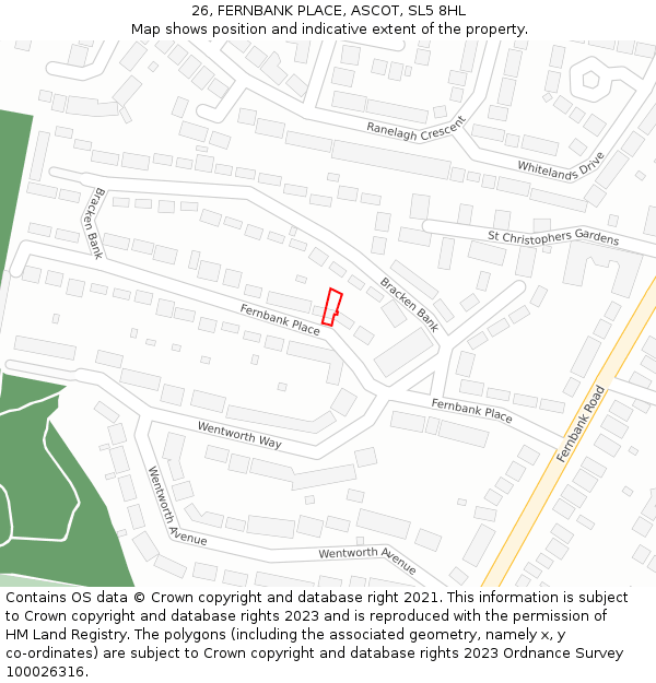 26, FERNBANK PLACE, ASCOT, SL5 8HL: Location map and indicative extent of plot