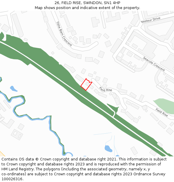 26, FIELD RISE, SWINDON, SN1 4HP: Location map and indicative extent of plot
