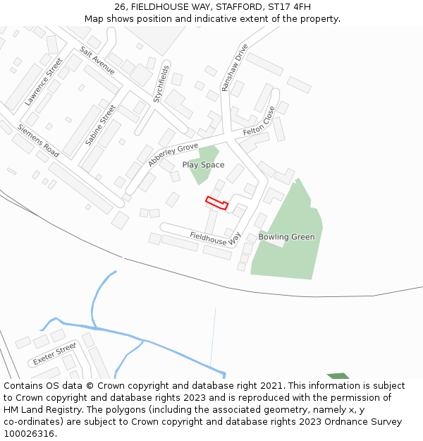 26, FIELDHOUSE WAY, STAFFORD, ST17 4FH: Location map and indicative extent of plot