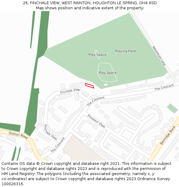 26, FINCHALE VIEW, WEST RAINTON, HOUGHTON LE SPRING, DH4 6SD: Location map and indicative extent of plot