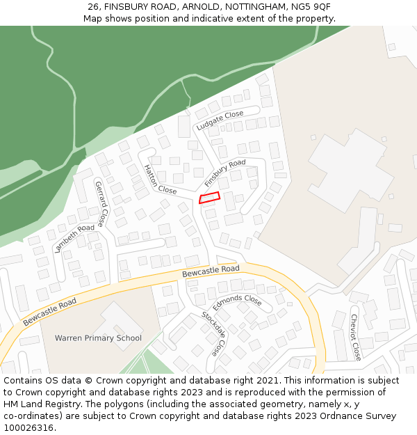 26, FINSBURY ROAD, ARNOLD, NOTTINGHAM, NG5 9QF: Location map and indicative extent of plot
