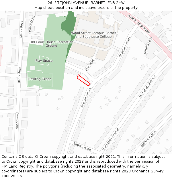 26, FITZJOHN AVENUE, BARNET, EN5 2HW: Location map and indicative extent of plot